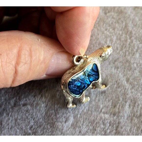 Silver Bear Charm Blue Paua Abalone Shell SilverAqua 1"x1.25" Polar Bear Grizzly - Picture 5 of 9